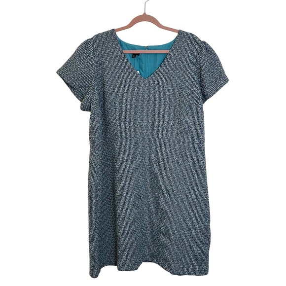 Talbots Plus Petite Tweed Shift Dress Size 20WP Blue V Neck Classic‎ Career NEW - Picture 1 of 9